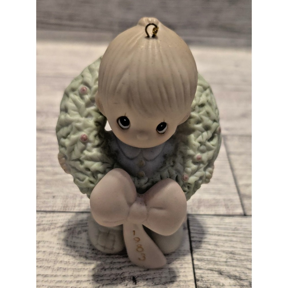 Precious Moments Boy with Wreath Ornament, "Surround Us With Joy", 1983